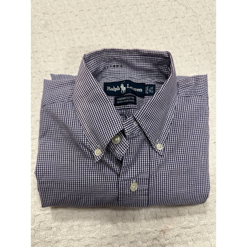 Ralph Lauren Yarmouth Shirt Men's 14.5 32/35 Purple Gingham Plaid Long Sleeve - Picture 9 of 9